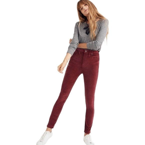 Madewell Plus Size 36 10" High-Rise Skinny Jeans Maroon Stretch Velvet Edition - Picture 1 of 16